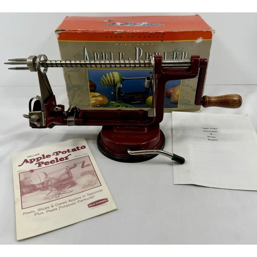 Apple Peeler Back to Basics‎ A505 Cast Iron Suction Base Wood Handle Vintage